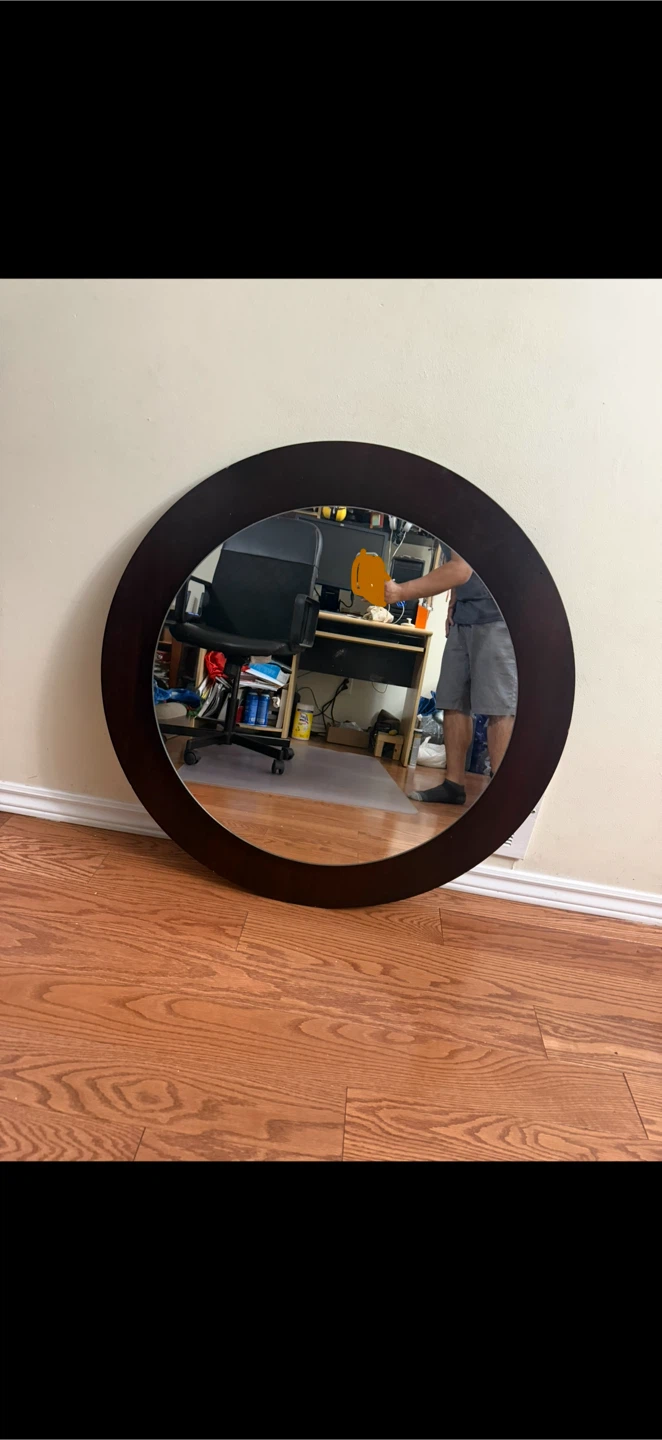 Beautiful Round Mirror with Dark Wood Frame - photo 2