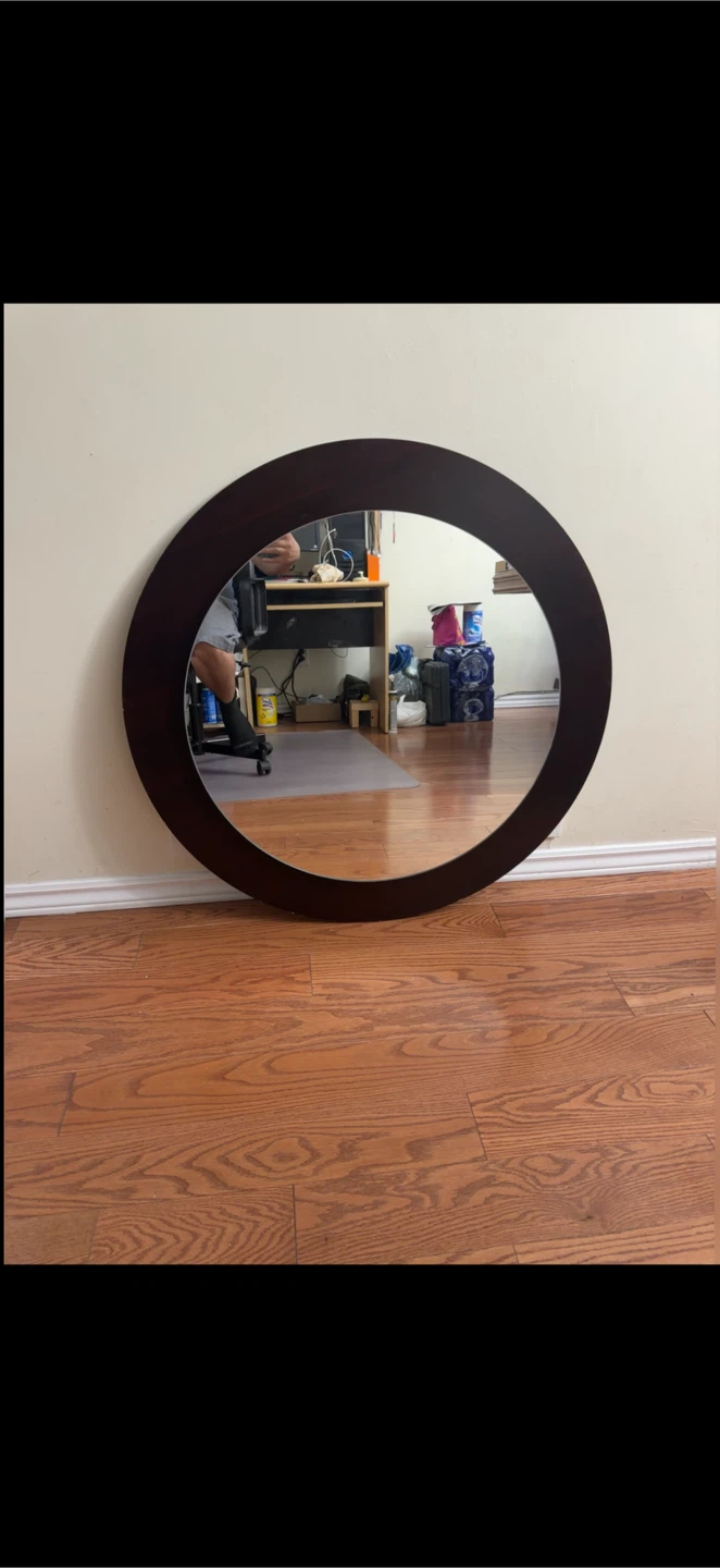 Beautiful Round Mirror with Dark Wood Frame - photo 3