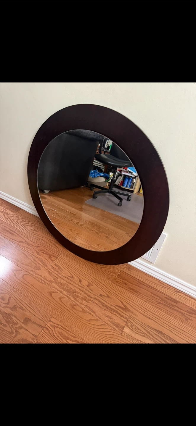 Beautiful Round Mirror with Dark Wood Frame - photo 4