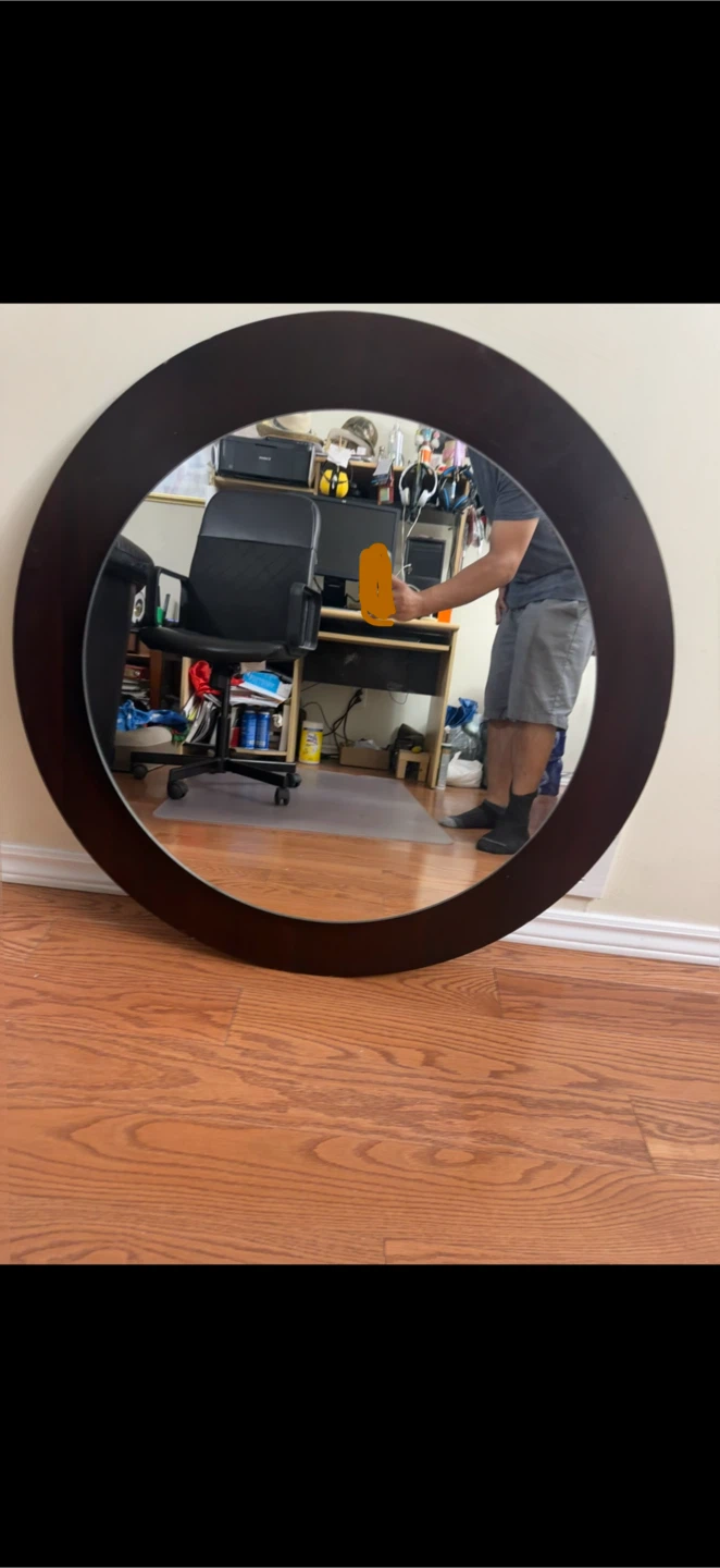 Beautiful Round Mirror with Dark Wood Frame - photo 5