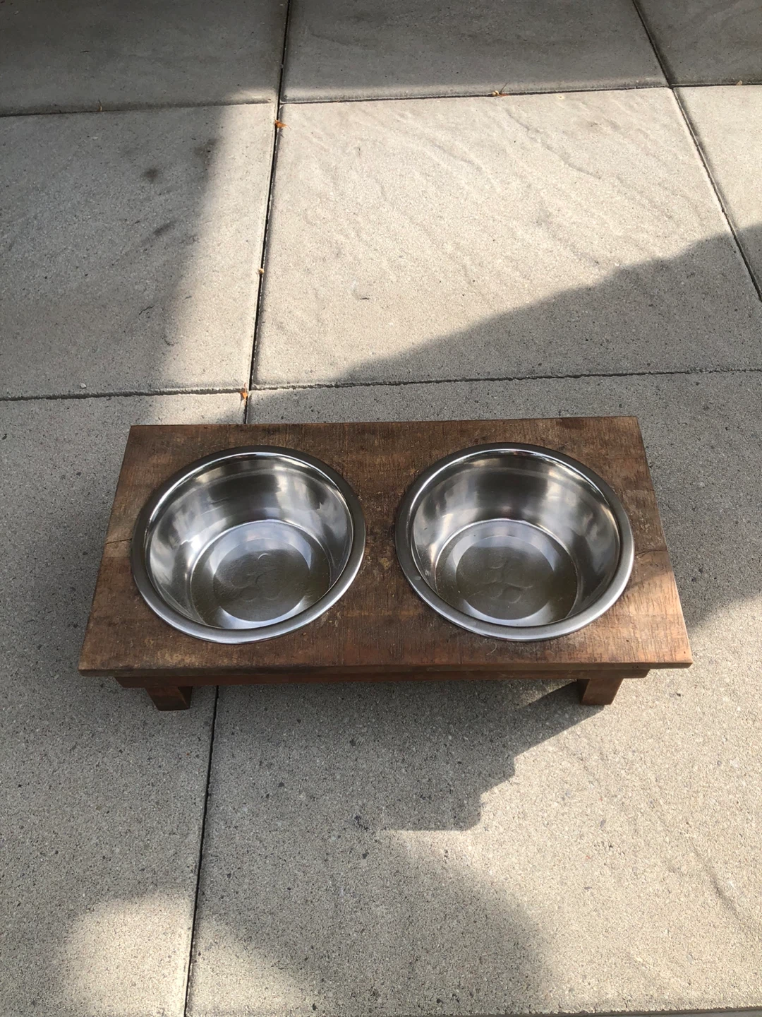 Wooden Double Pet Bowl Stand with Stainless Steel Bowls