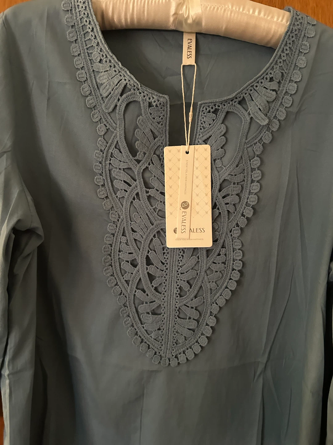 EVALess Blue Lace Neck Tunic Top