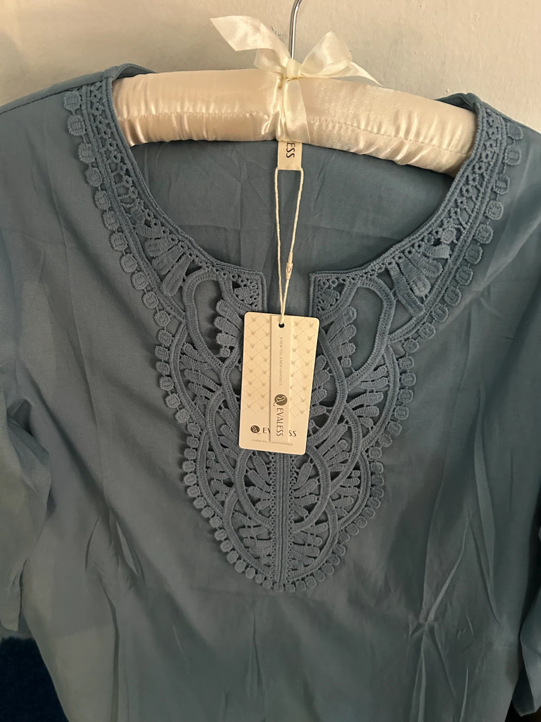 EVALess Blue Lace Neck Tunic Top - photo 2
