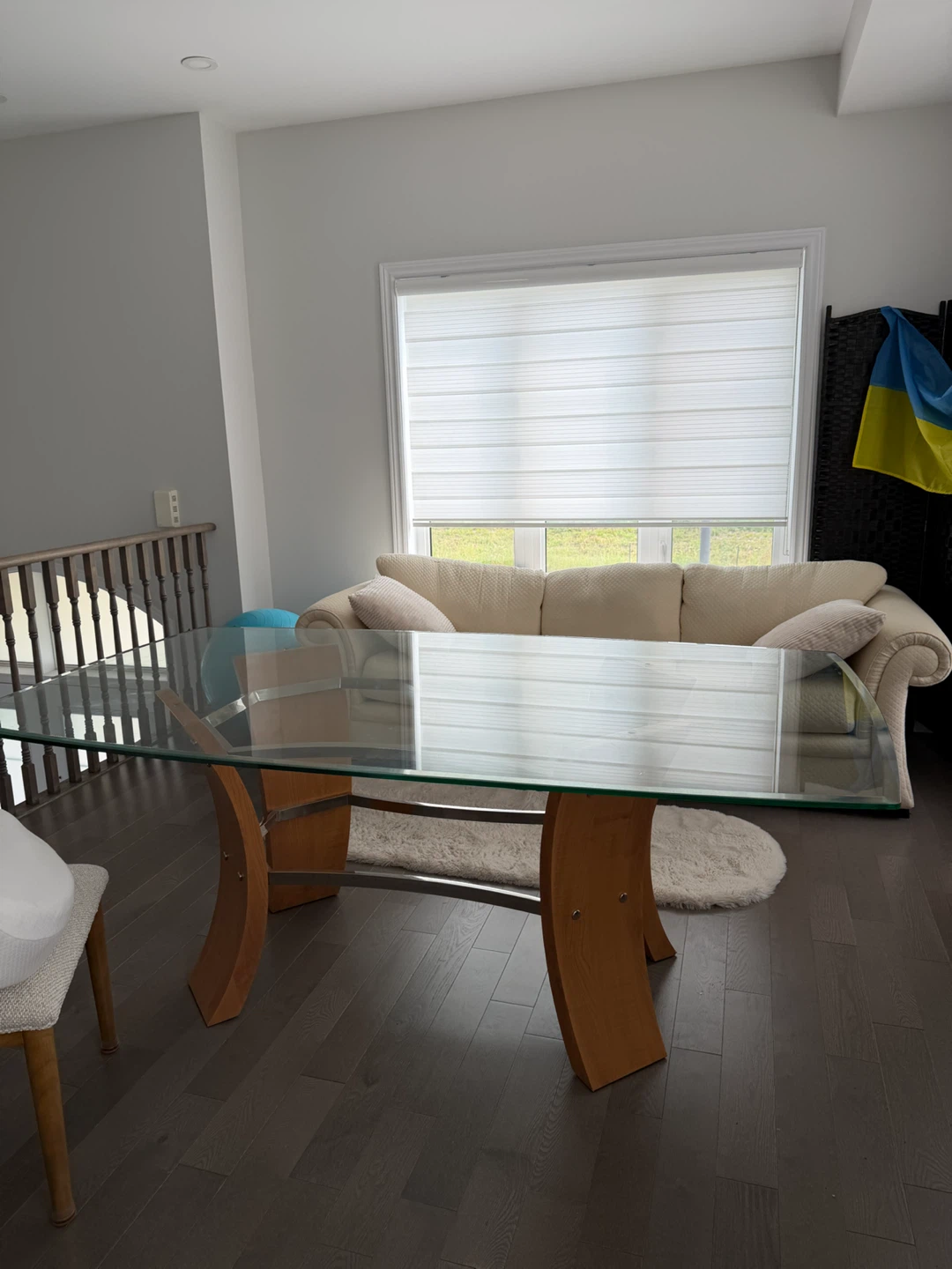 Glass Top Dining Table with Wood and Chrome Base