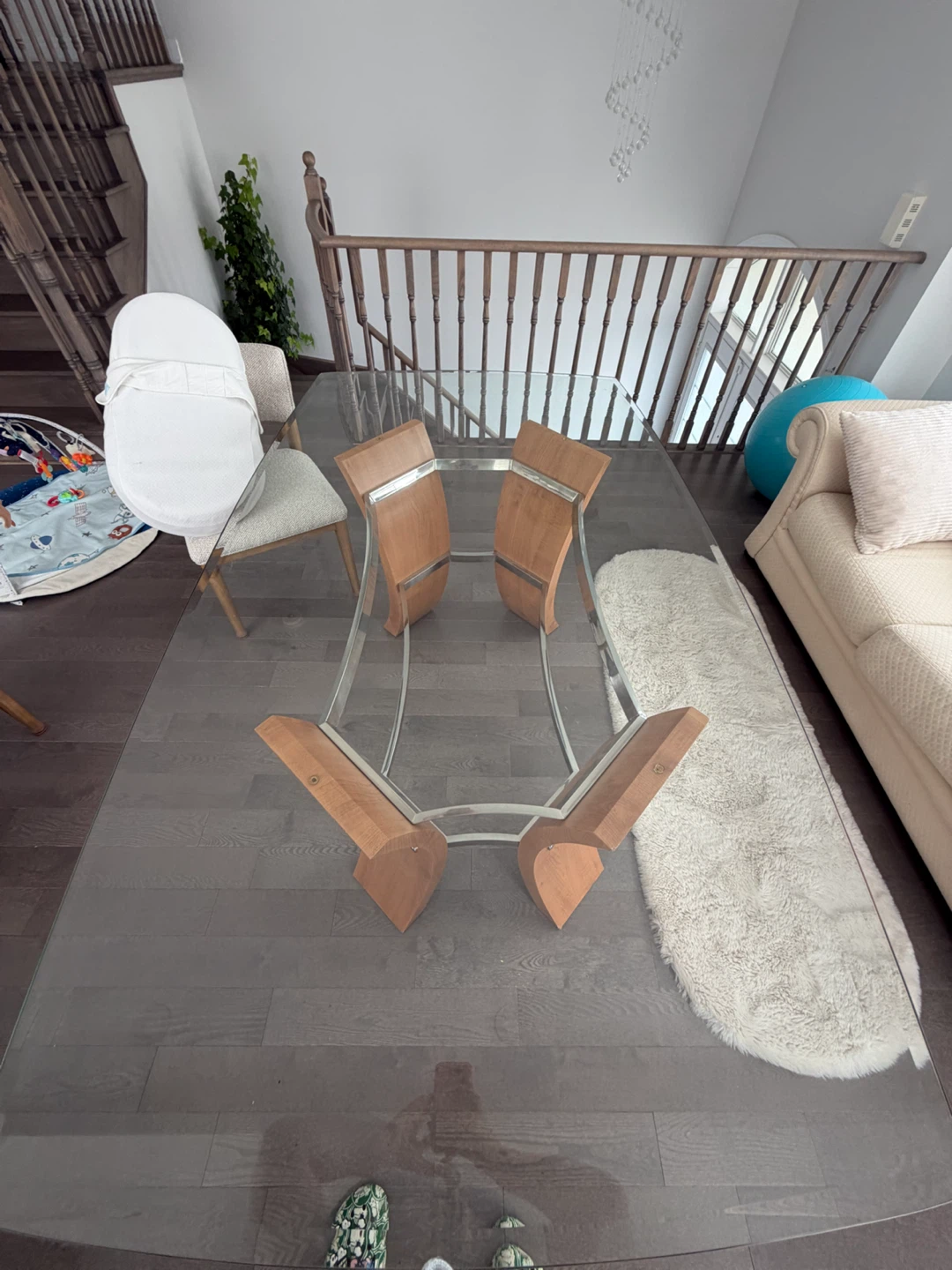 Glass Top Dining Table with Wood and Chrome Base - photo 2