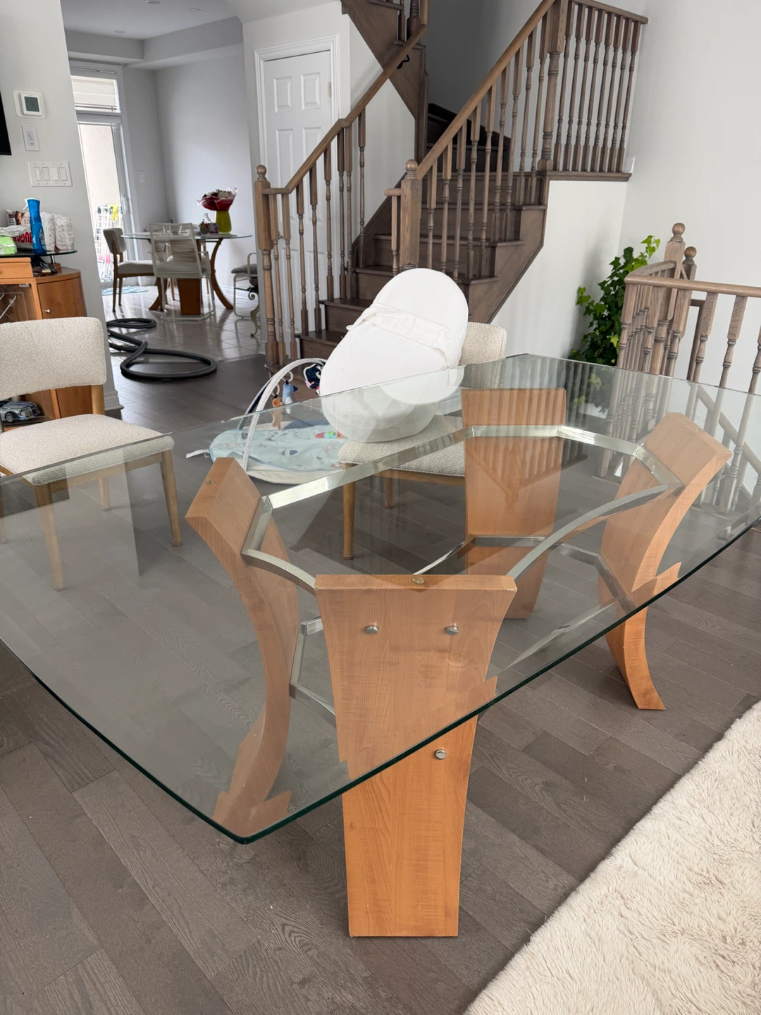 Glass Top Dining Table with Wood and Chrome Base - photo 3