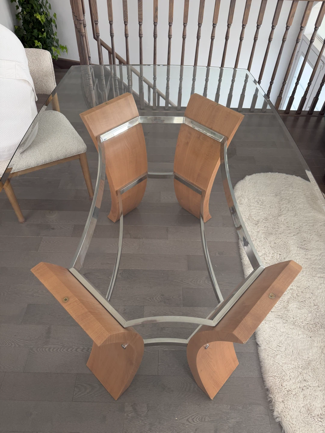 Glass Top Dining Table with Wood and Chrome Base - photo 4