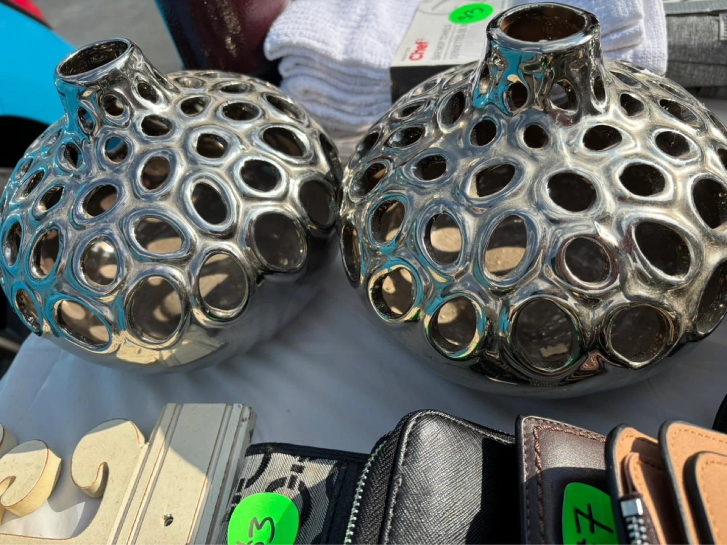 Decorative Silver Vases x 3