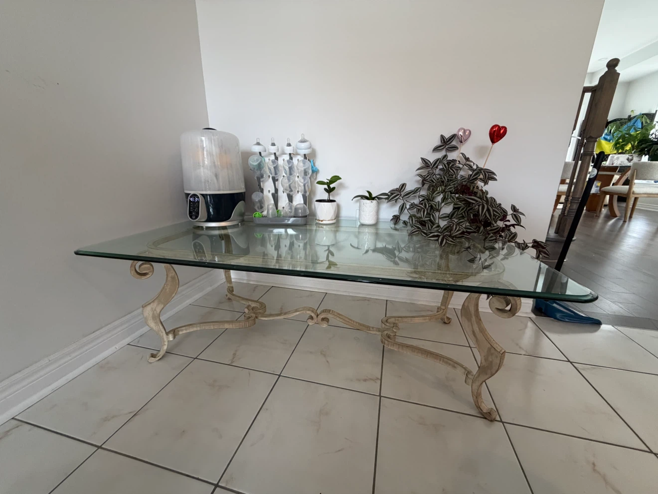 Vintage Ornate Scroll Glass Top Coffee Table