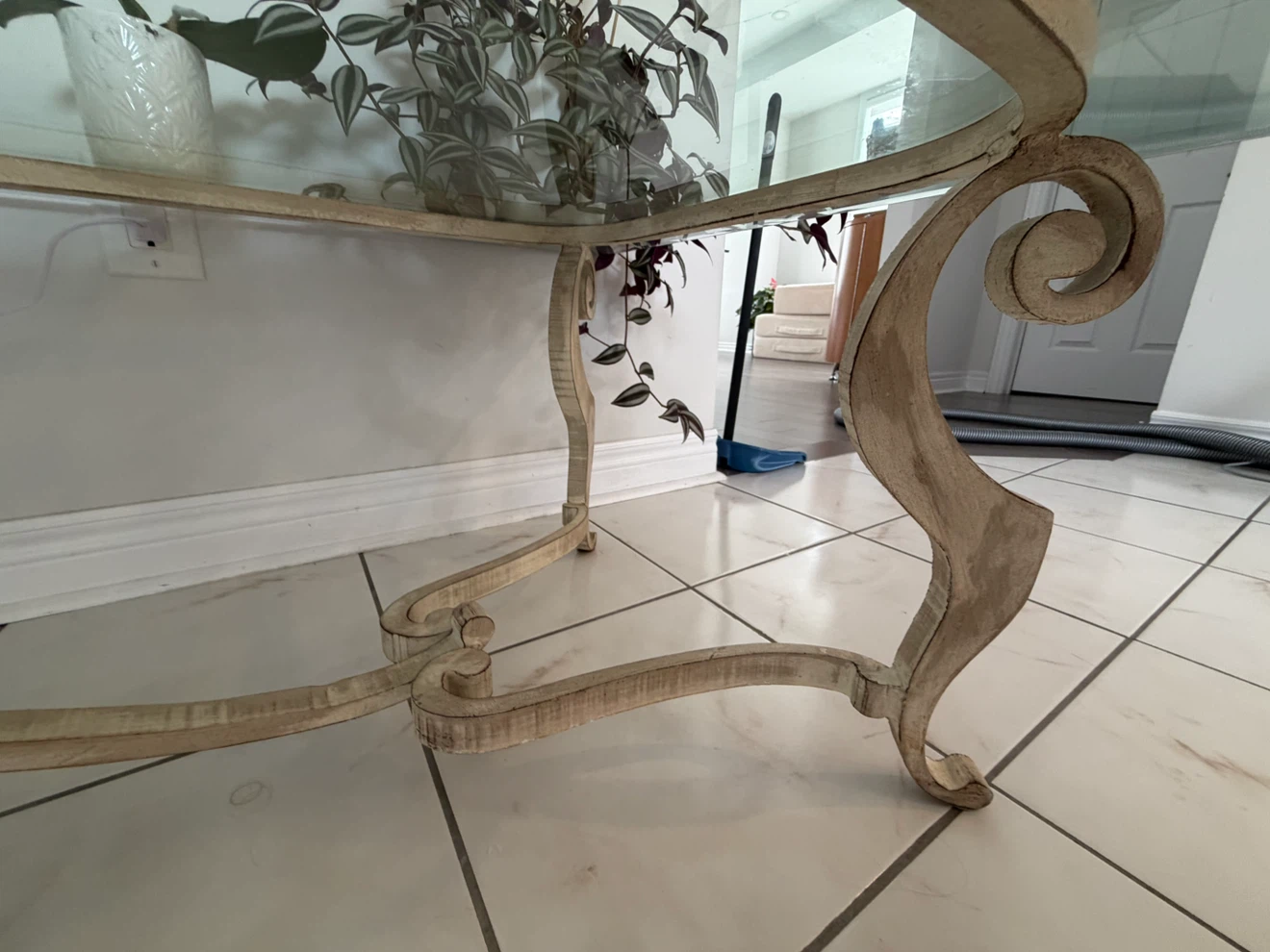 Vintage Ornate Scroll Glass Top Coffee Table - photo 5