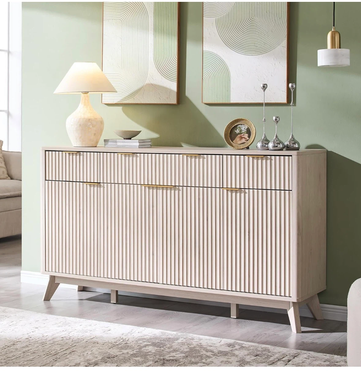 White Alder Credenza w/Chic Gold Metal Handles