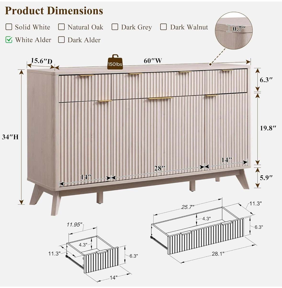 White Alder Credenza w/Chic Gold Metal Handles - photo 2