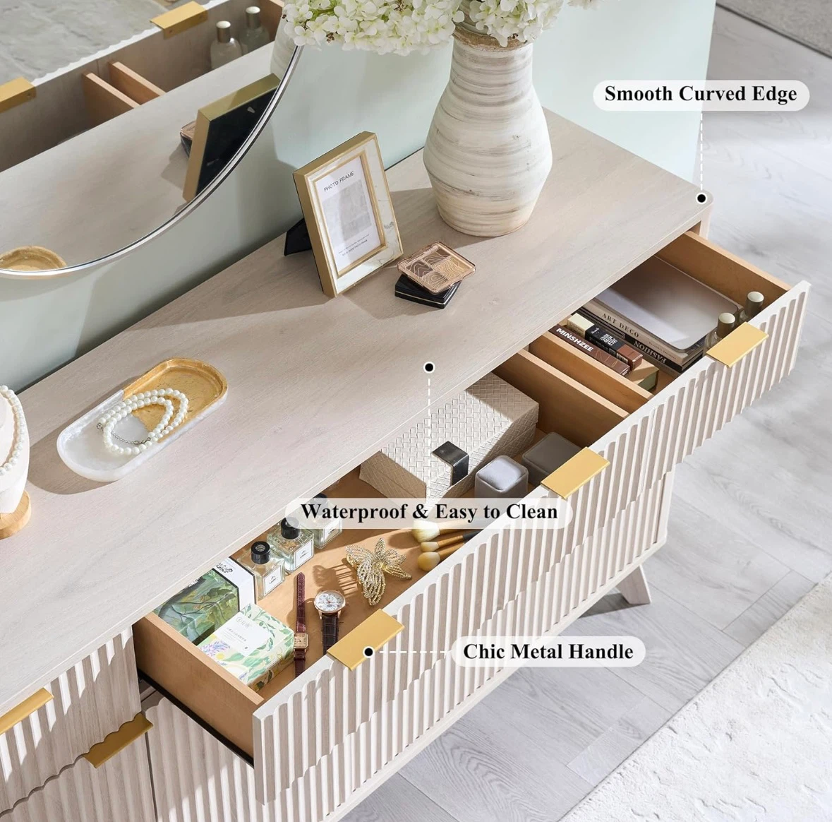 White Alder Credenza w/Chic Gold Metal Handles - photo 3