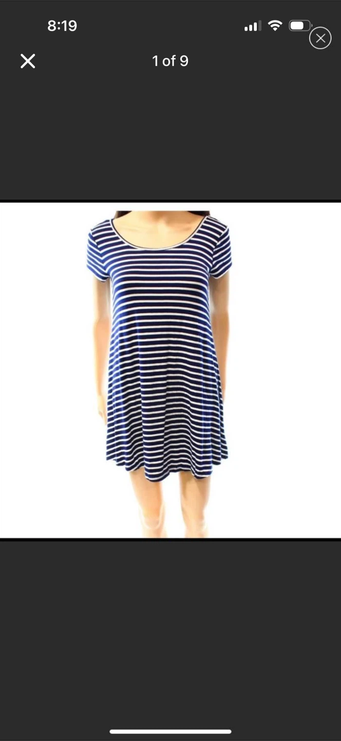 Lush new small navy blue striped dress
