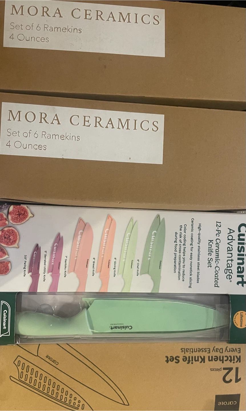 2 boxes set of 6 ramekins 2 boxes set of 12 knives