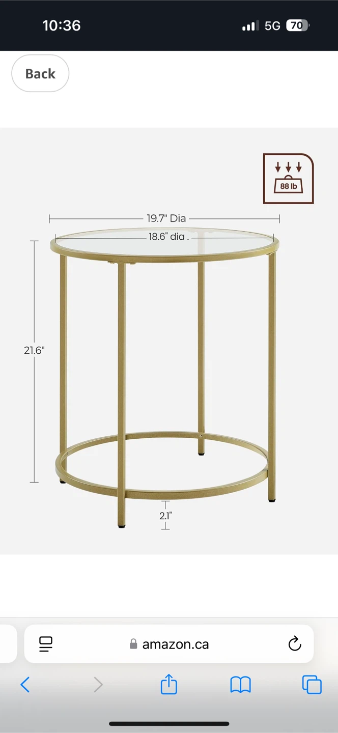 VASAGLE Gold Side Table LGT20G - photo 2