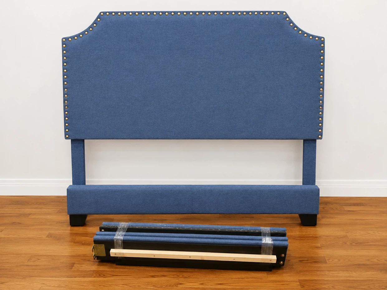 Blue Upholstered Bed Frame with Tufted Headboard - photo 4