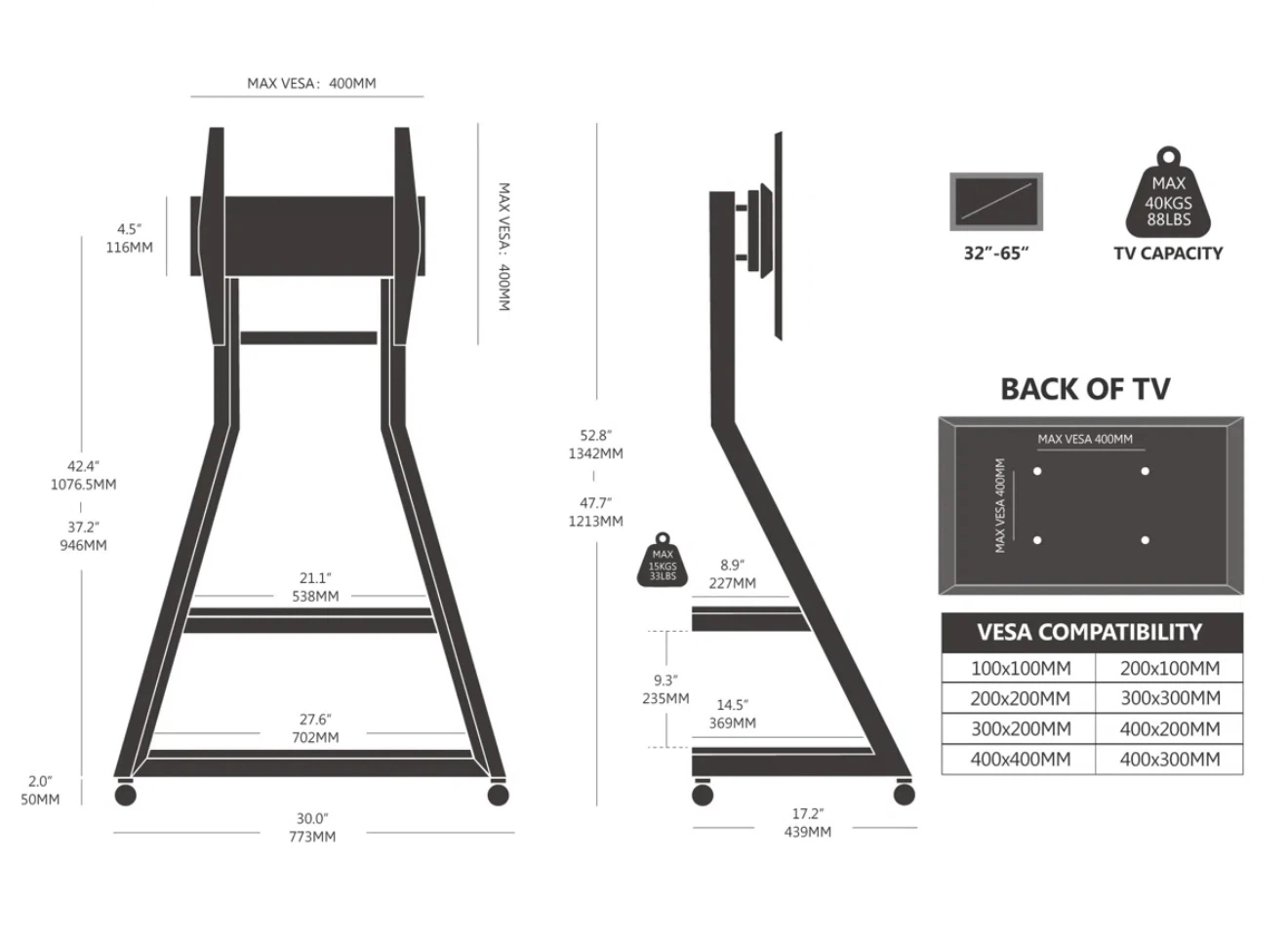 EIFFEL Mobile TV Stand for 32"-65" TVs - photo 2