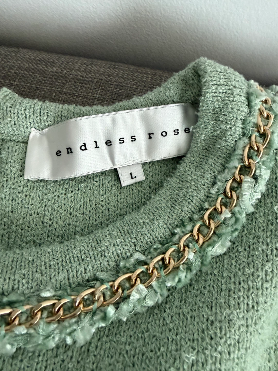 Endless Rose Sage Green Chain-Trim Top – Size L - photo 2
