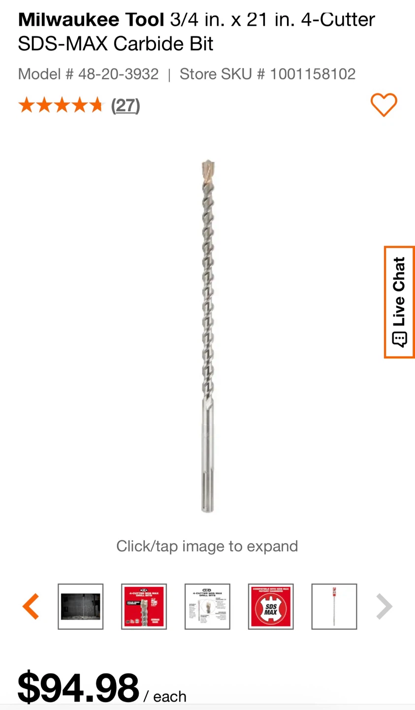 🇩🇪 NEW Milwaukee 3/4” x 21” 4-Cutter SDS-MAX Carbide Bit