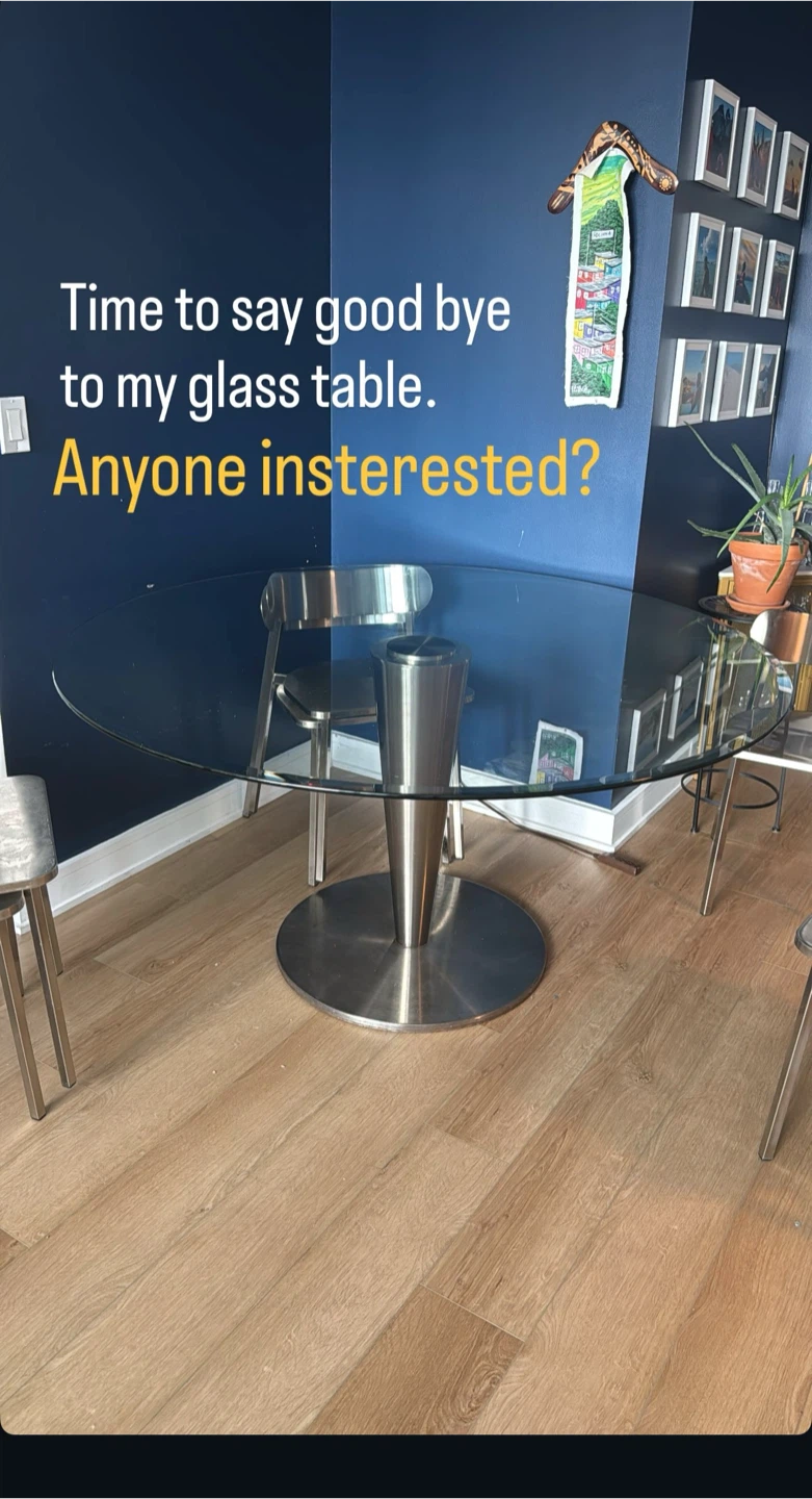 Glass Dining Table with Stainless Steel Base
