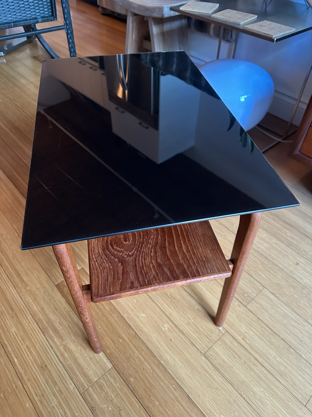 VINTAGE TEAK MCM SMOKED GLASS COFFEE SIDE END TABLE - photo 2