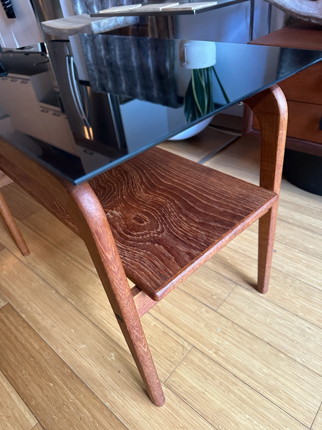 VINTAGE TEAK MCM SMOKED GLASS COFFEE SIDE END TABLE - photo 4