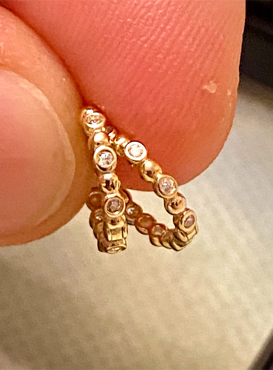 9K Gold Beaded Hoop Earrings with Diamonds