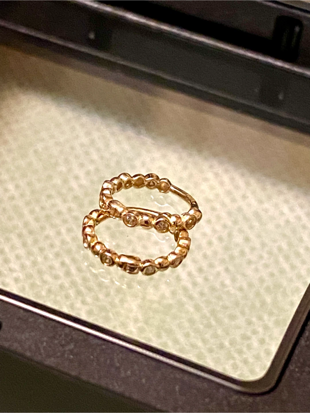 9K Gold Beaded Hoop Earrings with Diamonds - photo 2