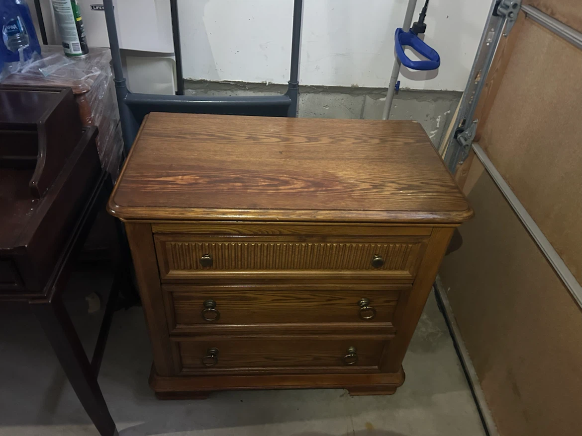 Vintage Oak Nightstand with 3 Drawers