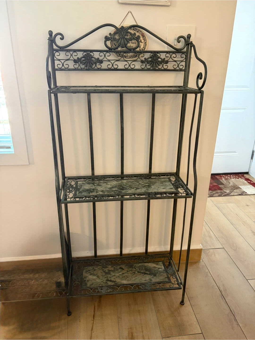 Wrought Iron Bakers Rack with Marble Shelves