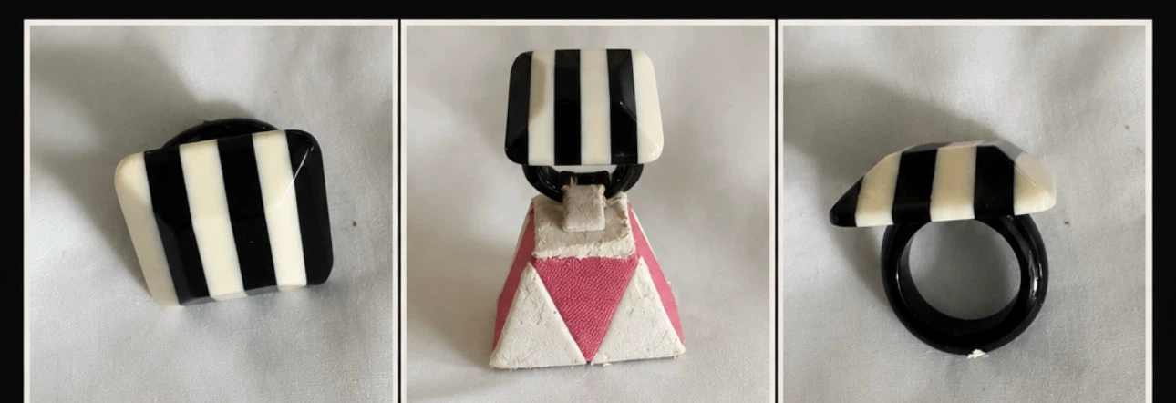Black and White Striped Resin Ring - photo 3