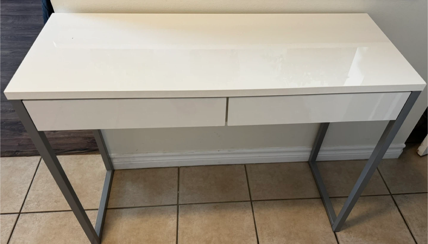 White Two-Drawer table with Metal Legs