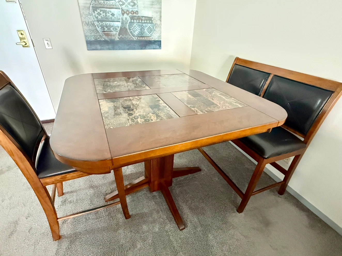 Wood and Tile Top Dining Table with 2 Chairs