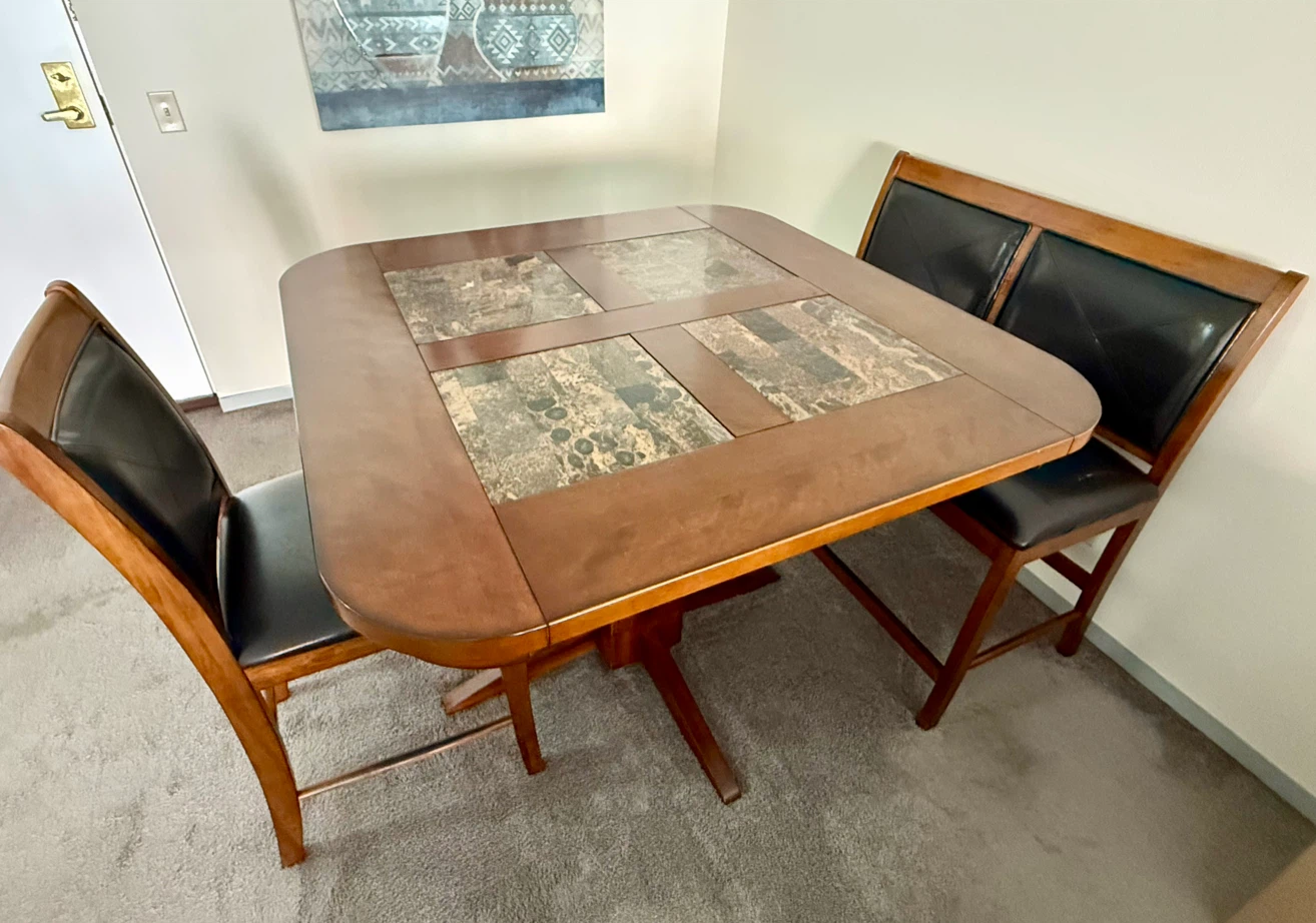 Wood and Tile Top Dining Table with 2 Chairs - photo 2