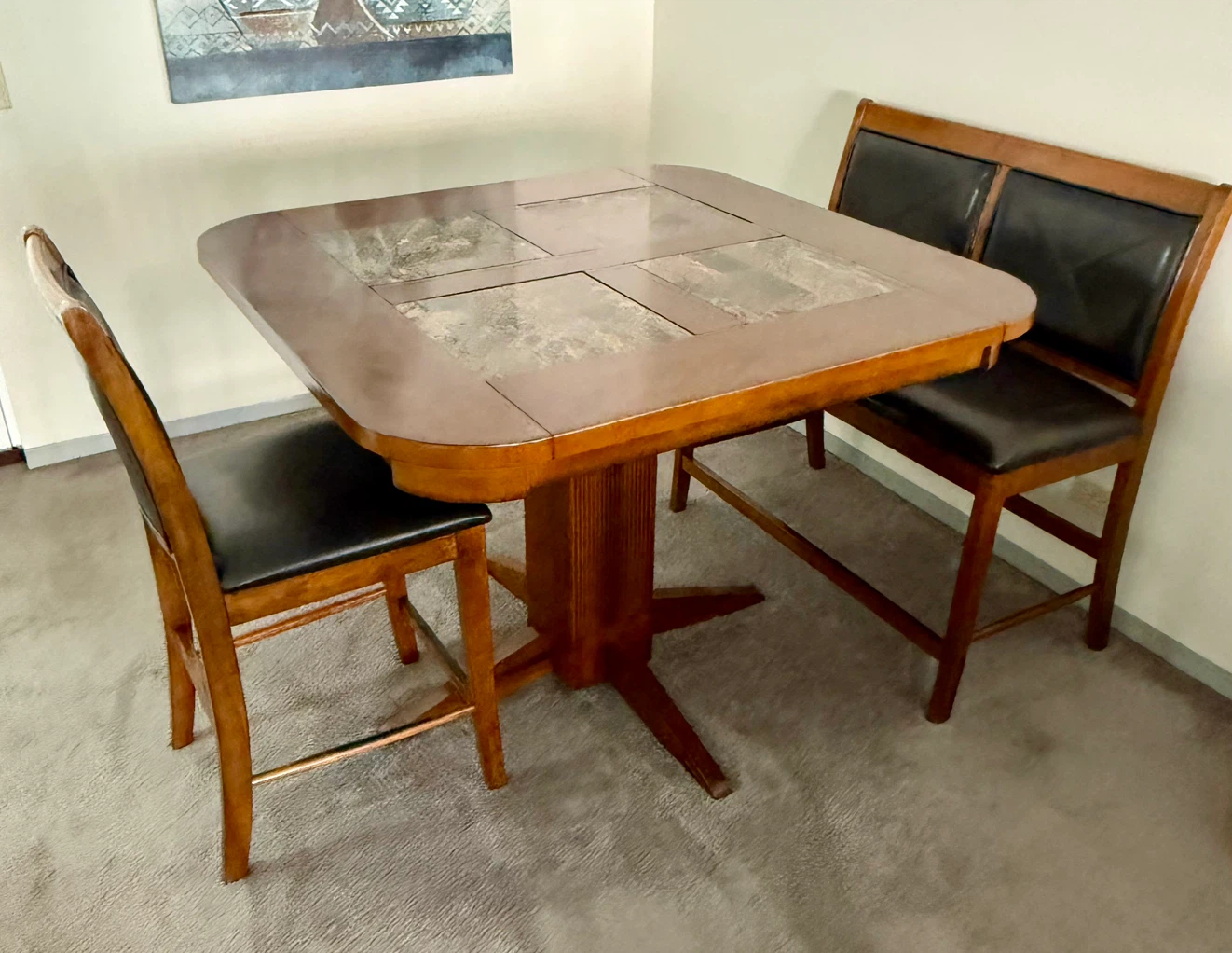 Wood and Tile Top Dining Table with 2 Chairs - photo 3