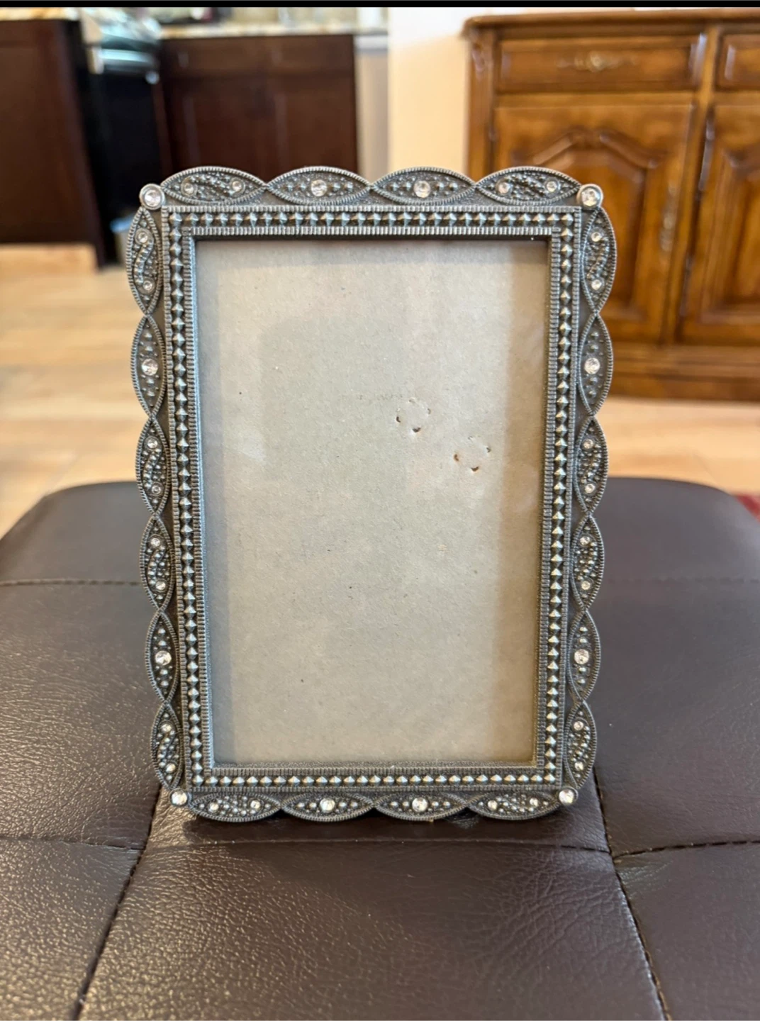 Ornate Silver Tone Photo Frame with Rhinestones