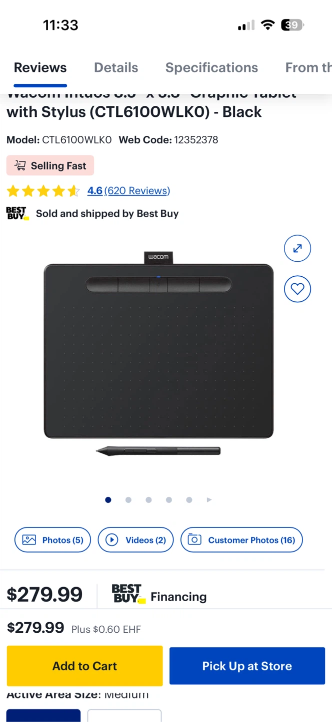 Wacom Intuos Pro Tablet with Stylus (CTL6100WLKO) - Black - photo 3
