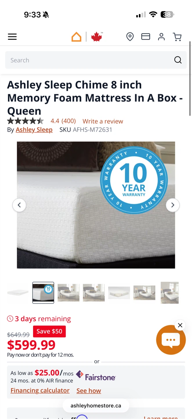 Bed frame with Ashley Sleep Chime 8-inch Memory Foam Mattress - photo 2