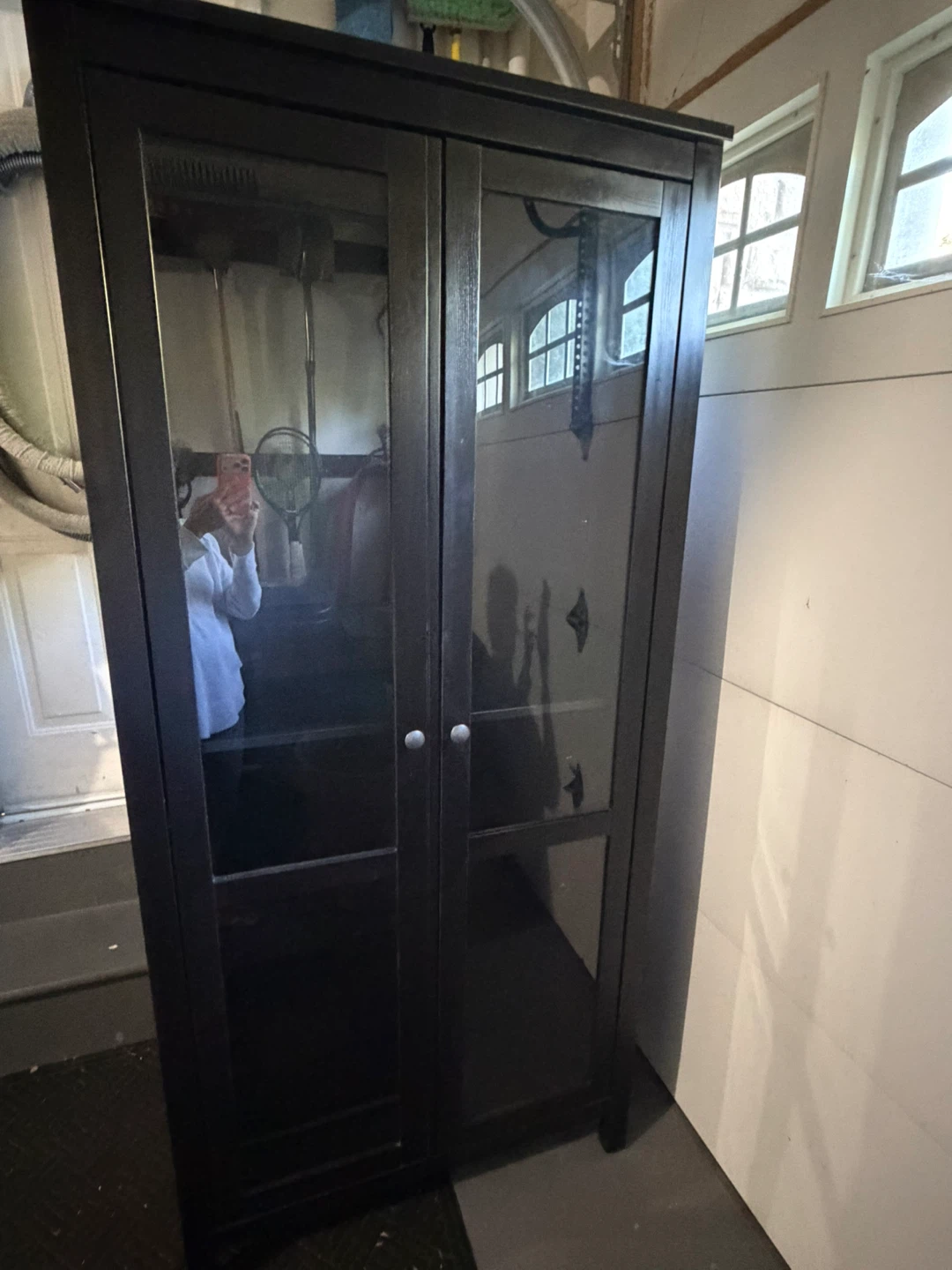 Dark Wood Display Cabinet with Glass Doors