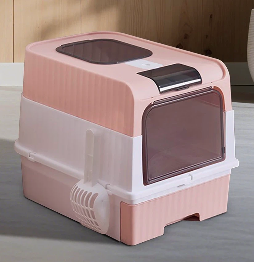 Pink & White Enclosed Litter Box with Scoop
