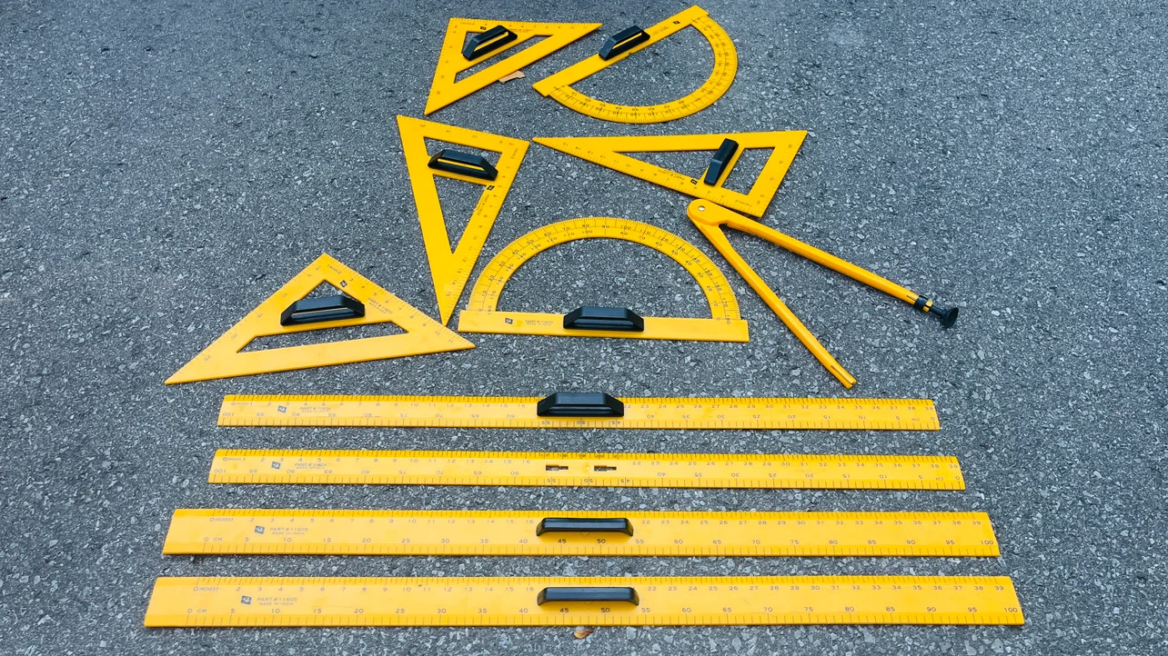 XXL Yellow Geometry set  - Rulers, Protractor, Triangles