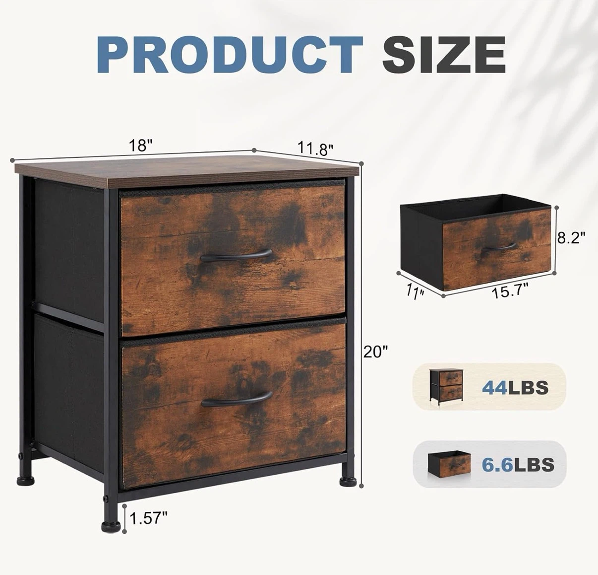 2-Drawer Fabric Dresser Nightstand - photo 2
