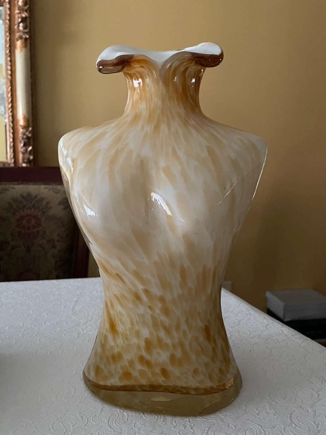 Glass Torso Vase - Tan and White Swirl