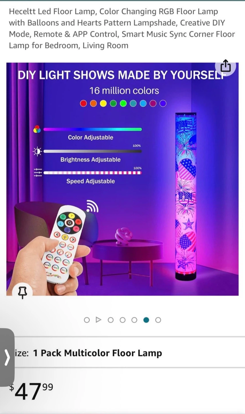 LED Floor Lamp - Color Changing RGB, Music Sync - photo 2