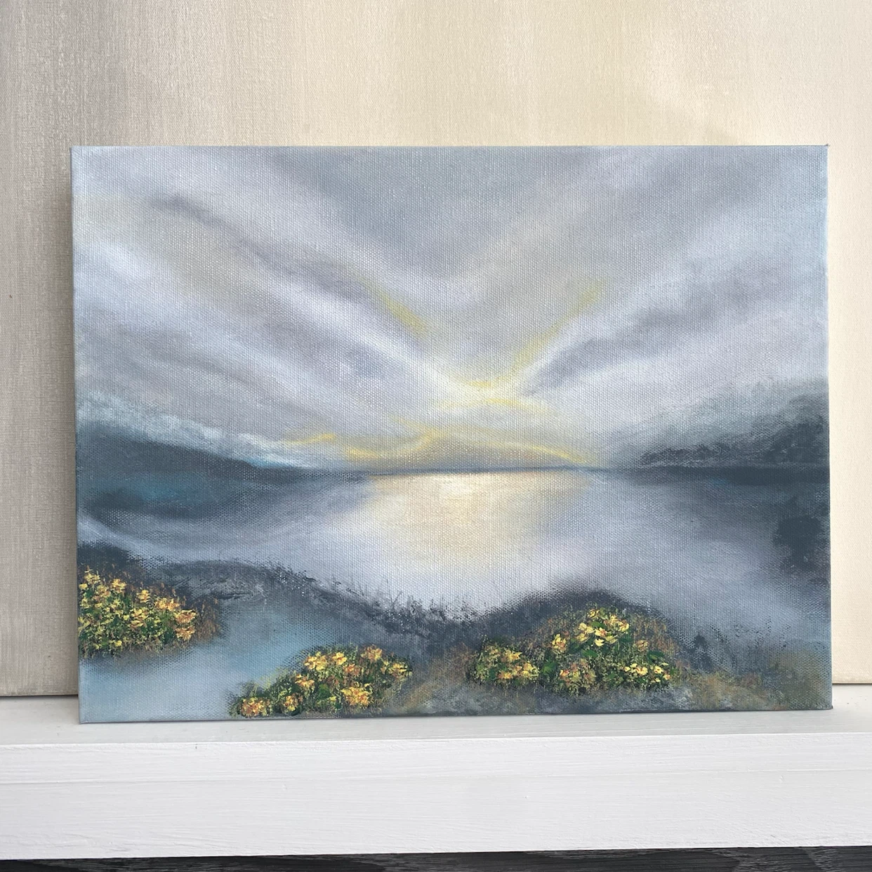 Original Fine Art Mountain Lake Sunset Contemporary painting