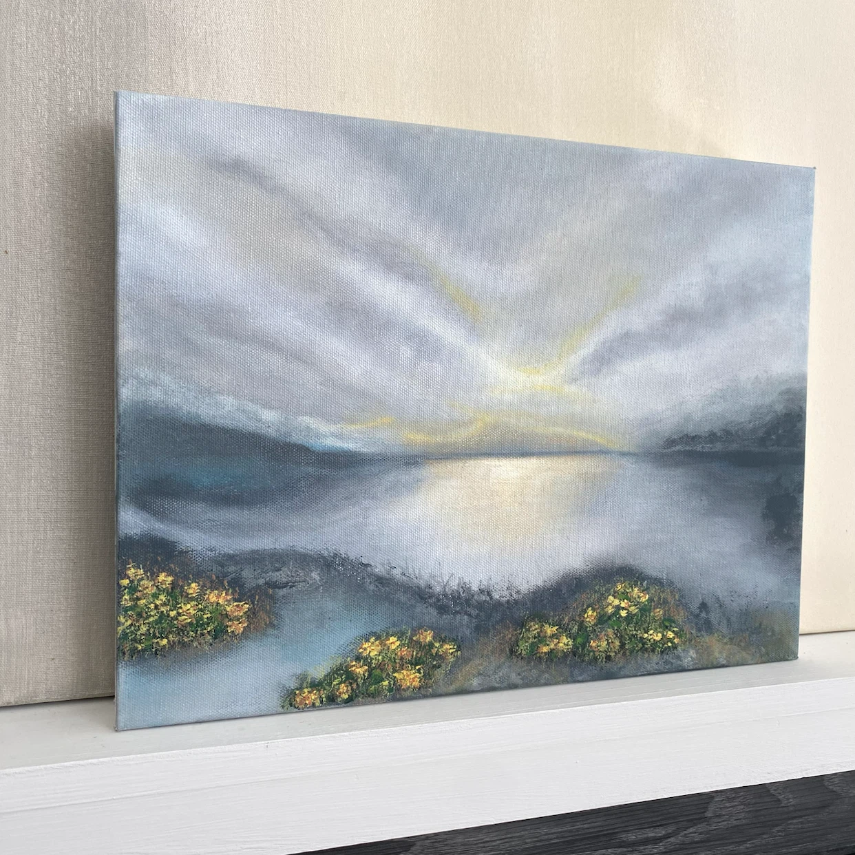 Original Fine Art Mountain Lake Sunset Contemporary painting - photo 2