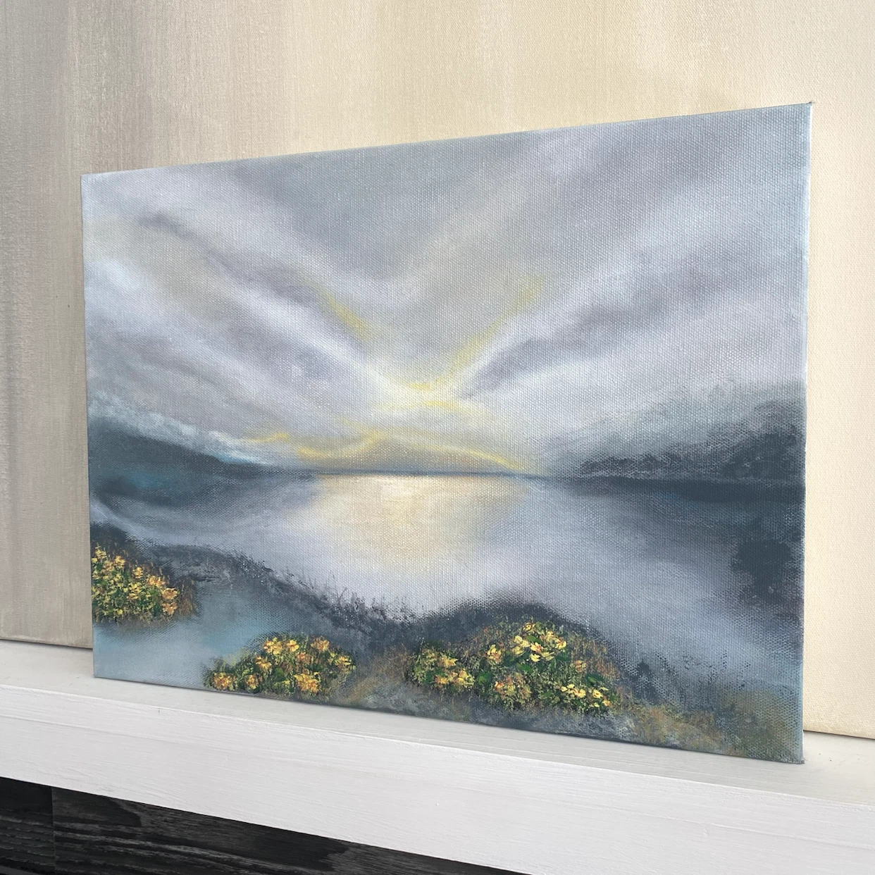 Original Fine Art Mountain Lake Sunset Contemporary painting - photo 3