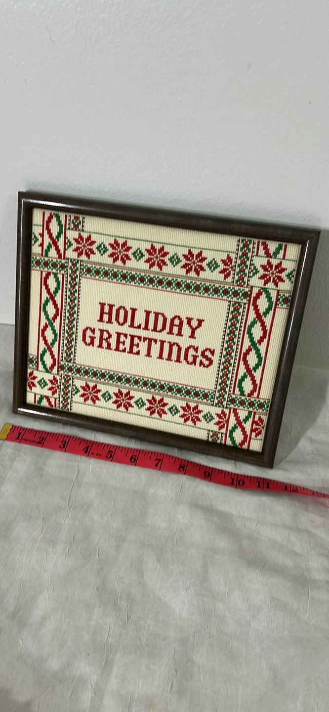 Framed Holiday Greetings Cross-Stitch Art