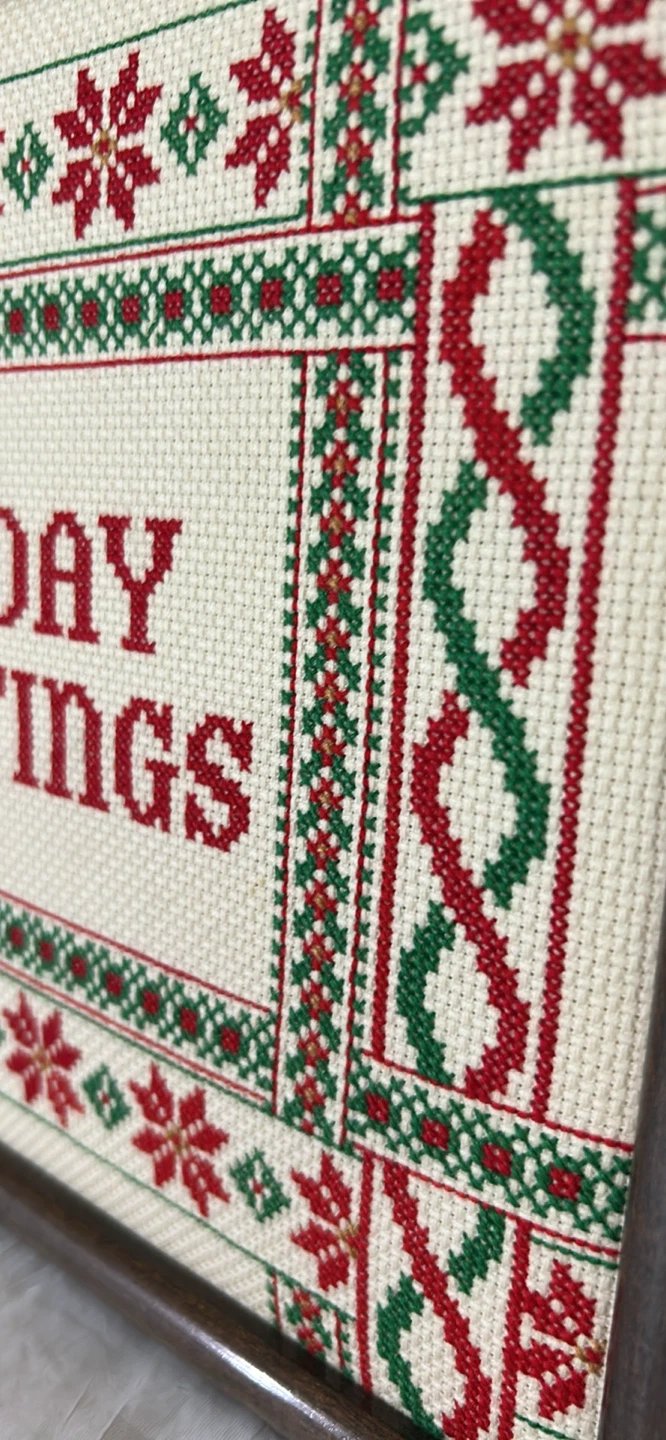 Framed Holiday Greetings Cross-Stitch Art - photo 4